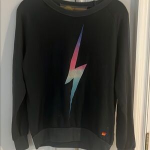 Aviator Nation Black Sweatshirt with Multicolor Lightning Bolt
